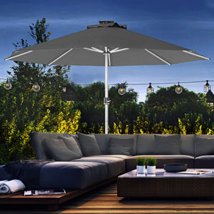 9.6-foot LED light-up parasol with 4 lighting modes, solar and USB charging, anthracite grey