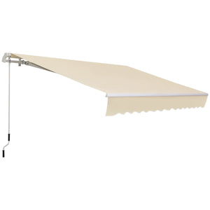 12' x 8' Retractable Patio Awning Sunshade Shelter with Manual Crank Handle UV & Water-Resistant for Deck Balcony Cream
