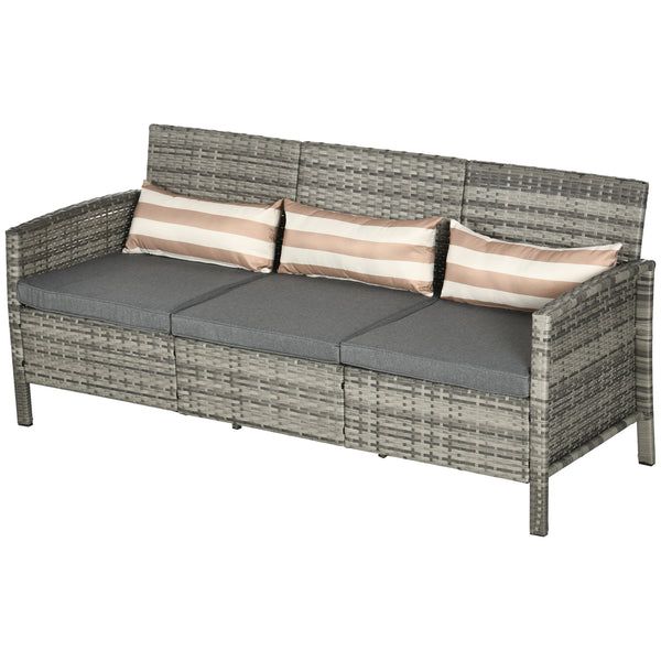 Three-seater sofa in woven resin with removable cushions, grey