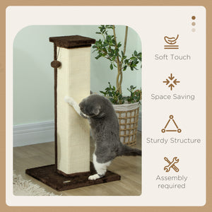 81cm High Cat Tree, Scratching Post with Hanging Ball and Soft Plush, Brown