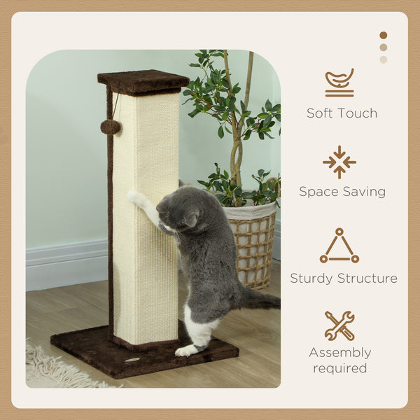 81cm High Cat Tree, Scratching Post with Hanging Ball and Soft Plush, Brown