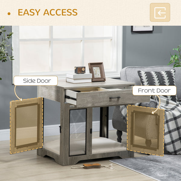 Furniture crate with cushion, 2 doors and storage, grey