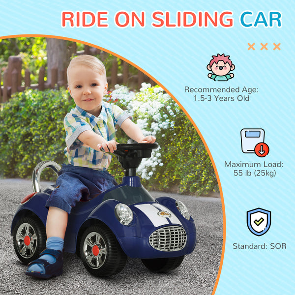 Toddler push car with music, horn, light, dark blue