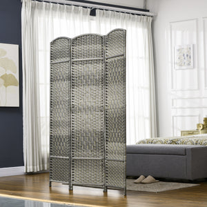 3-Panel Folding Room Divider Screen in Pine Wood and Polypropylene – Grey
