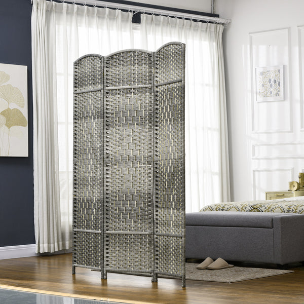 3-Panel Folding Room Divider Screen in Pine Wood and Polypropylene – Grey