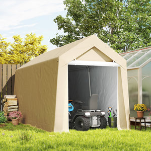 Portable garden shed with roll-up door, beige