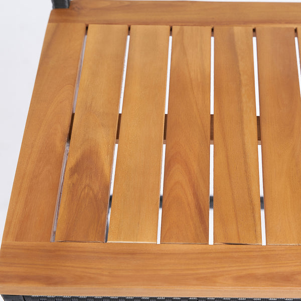 3 Piece Wicker Bar Set, Bar Table and Chairs with Acacia Wood Top, Natural Wood