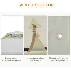 10' x 10' Patio Gazebo Outdoor Pavilion 2 Tire Roof Canopy Shelter Garden Event Party Tent Yard Sun Shade Steel Frame w/ Mosquito Netting Cream White