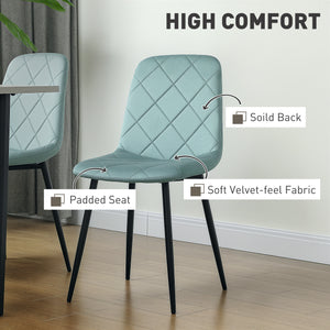 Set of 4 upholstered chairs with steel legs, green
