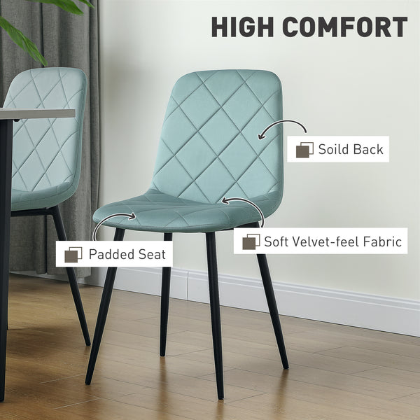 Set of 4 upholstered chairs with steel legs, green