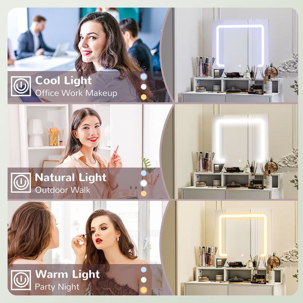 Dressing table with mirror and LED lighting, white