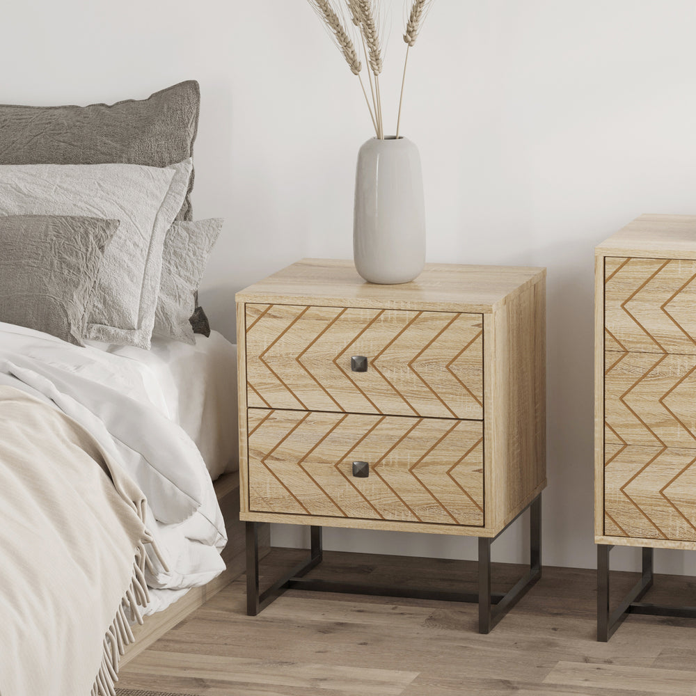 Modern bedside table with drawers and metal legs