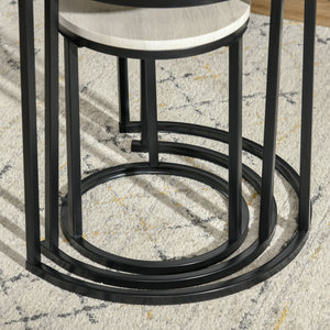 Set of 3 stackable nesting tables with steel frame, gray
