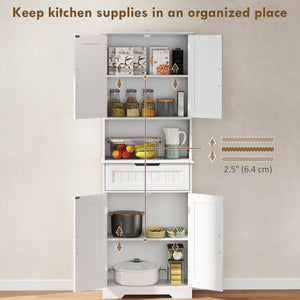 Kitchen sideboard with small open counter, 4 doors, drawer, white