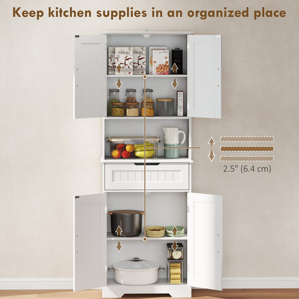 Kitchen sideboard with small open counter, 4 doors, drawer, white