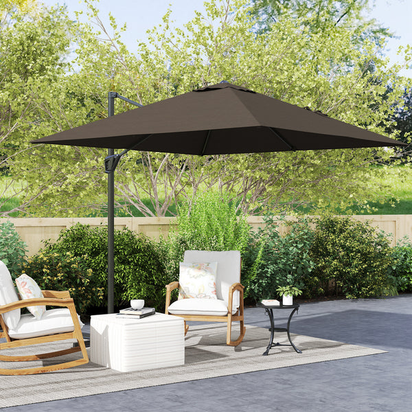 8-foot square cantilever parasol with cross base, brown