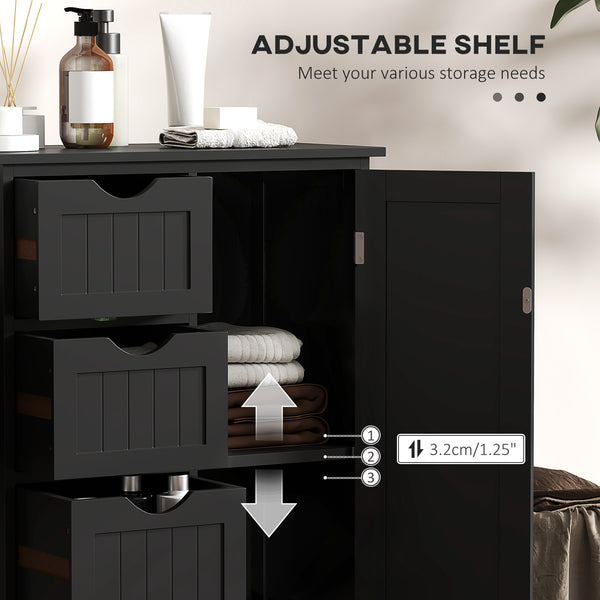 Bathroom Storage Cabinet with Adjustable Shelf and 4 Drawers, Black