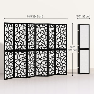 6-panel folding screen, 1.70 m, lightweight and foldable, geometric pattern, black