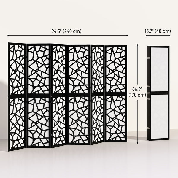 6-panel folding screen, 1.70 m, lightweight and foldable, geometric pattern, black