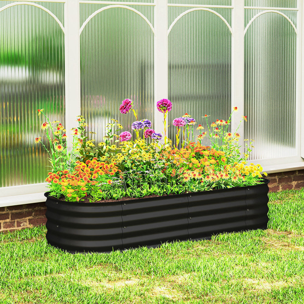 Galvanized raised planter with safety rim, black