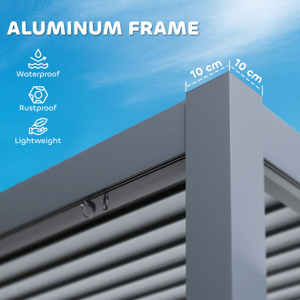 10' x 10' Louvered Pergola with Adjustable Metal Roof and Hardtop Aluminum Frame with Drainage System