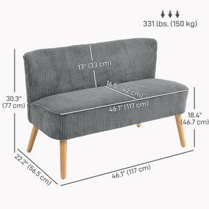 Modern upholstered 2 seater sofa with rubberwood legs, grey