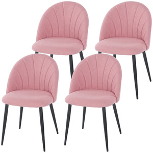 Set of 4 Modern Upholstered Dining Chairs with Metal Legs, Shell Back and Padded Seat, Pink.
