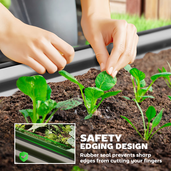 Raised outdoor planter in galvanized steel with metal support, dark grey