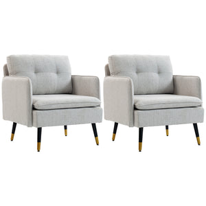 Set of 2 upholstered accent chairs with tufted back and steel legs, grey