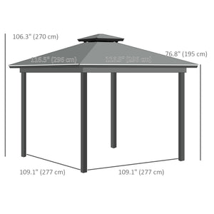 10 x 10 2-tier gazebo with zippered mesh side panels, aluminum frame, light grey