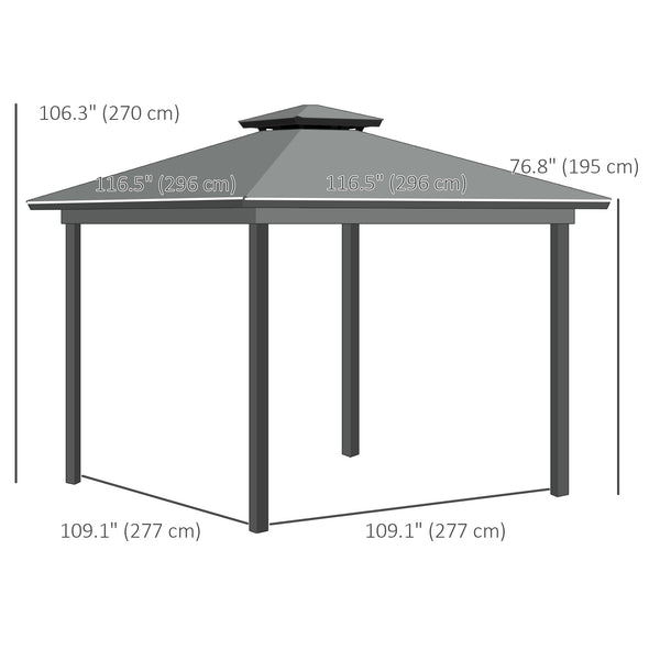 10 x 10 2-tier gazebo with zippered mesh side panels, aluminum frame, light grey