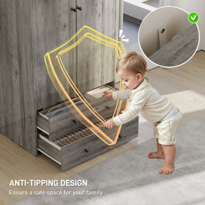 Modern wardrobe with 2 drawers and hanging rod, grey