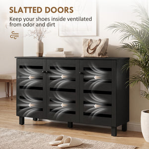 Black shoe cabinet with 2 cupboards and adjustable shelves for 15 pairs, black