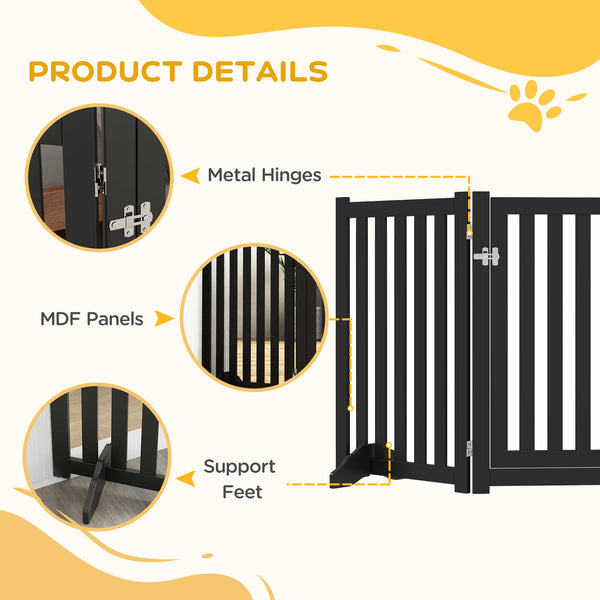 3-panel foldable dog gate with feet, black
