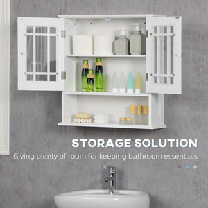 Modern wall-mounted bathroom vanity unit with 2-door cabinet and open shelf, white