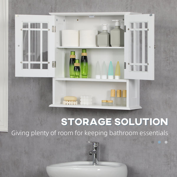 Modern wall-mounted bathroom vanity unit with 2-door cabinet and open shelf, white