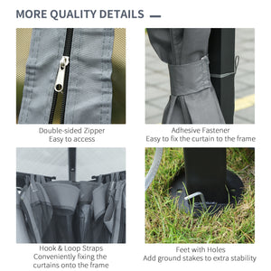 10 x 13 Gazebo with rigid roof, aluminum frame, curtains and mesh side panels - Grey