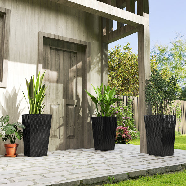 Set of 3 tall plant pots, black