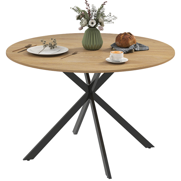 47" Round Industrial Kitchen Dining Table for 4, Steel Legs, Brown