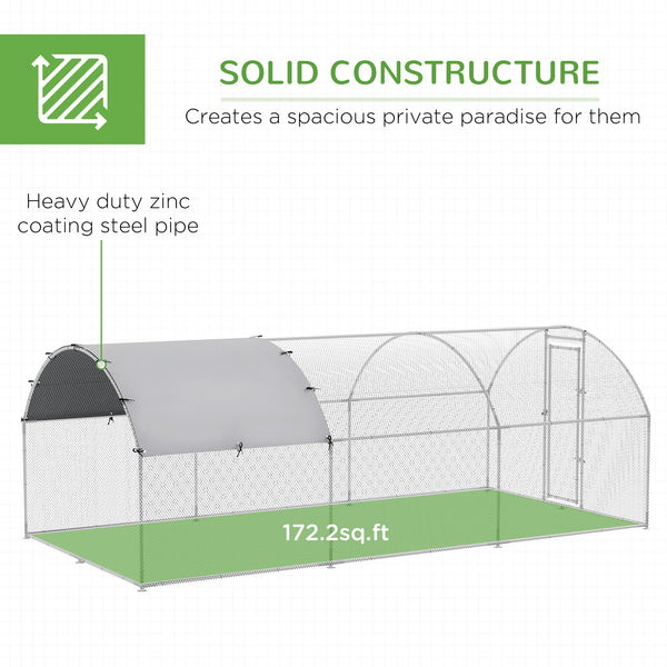 Large galvanized metal chicken coop with outdoor run