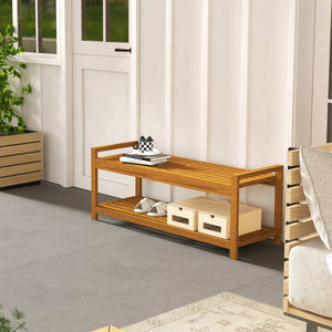 Garden bench with shoe storage shelf