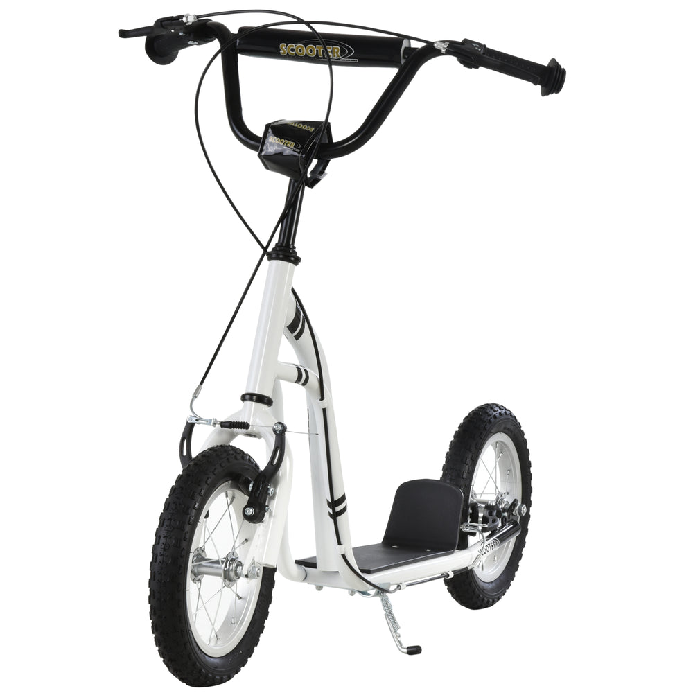 Scooter with inflatable tires and double brakes, white