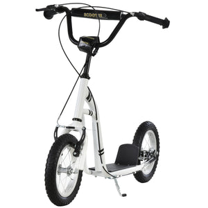 Scooter with inflatable tires and double brakes, white