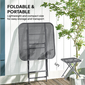 Folding square patio table with a gridded rattan top