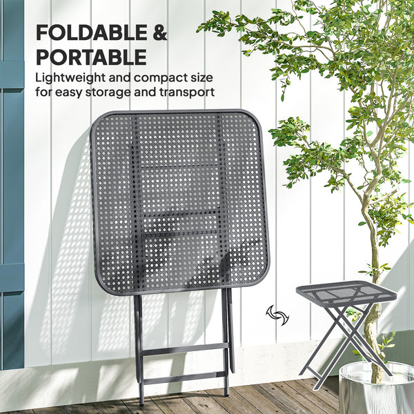 Folding square patio table with a gridded rattan top