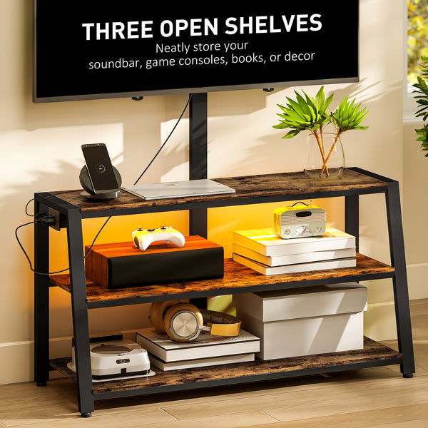 TV stand with stand and power outlet, swivel with LED lighting for 32 to 70 inch TVs