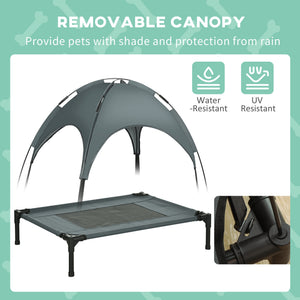Elevated dog bed with canopy, gray