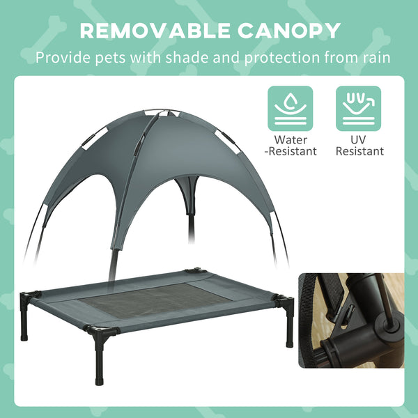 Elevated dog bed with canopy, gray