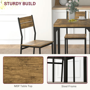 2-person table and chairs set, 3 pieces with metal legs, rustic brown color.