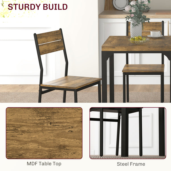 2-person table and chairs set, 3 pieces with metal legs, rustic brown color.